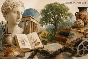 Collage mit Kunst, Architektur und Natur als Symbole für Kultur und Geschichte