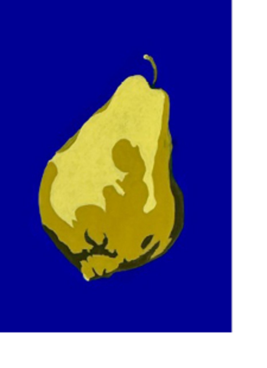 Ausstellung der Jahresakademie Kunst 2025_26_gemalte Birne auf blauem Grund