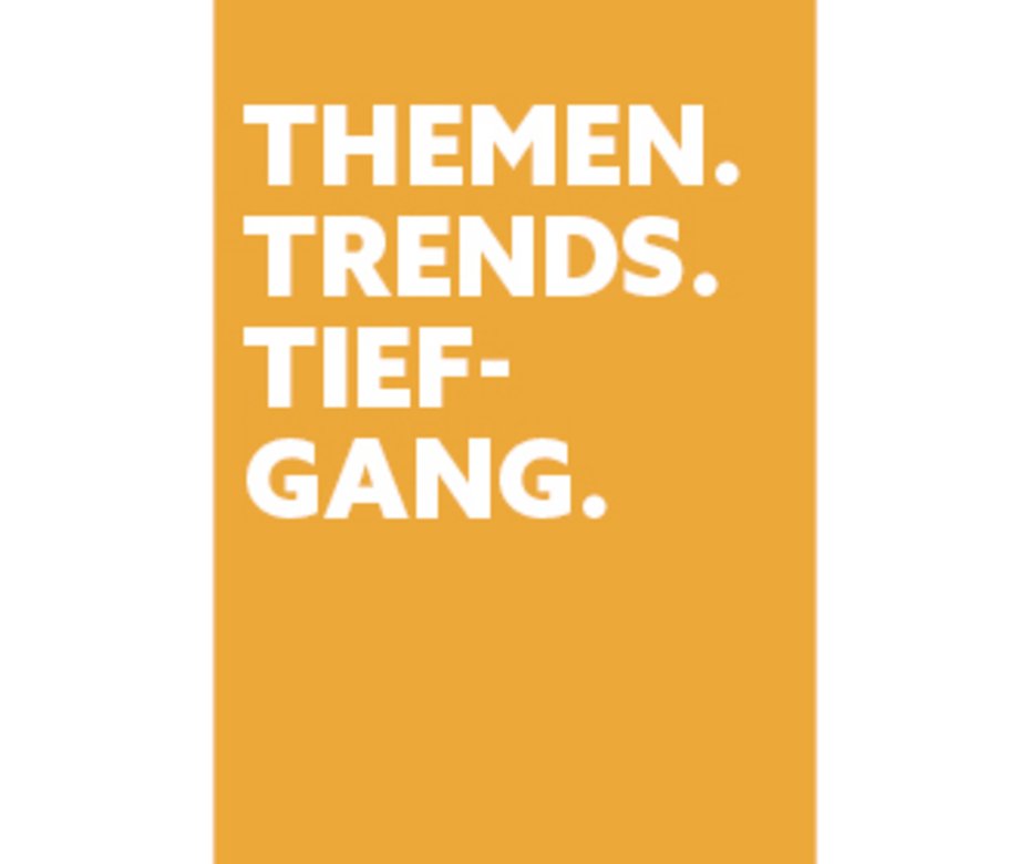Orangenes Plakat mit weißem Text Themen Trends Tiefgang