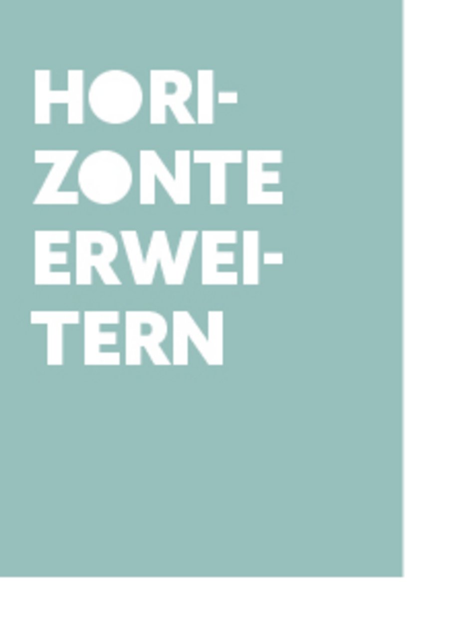 Grau-Blaues Plakat mit weißem Text Horizonte erweitern