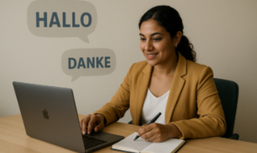 Frau lernt Deutsch in einem Onlinekurs