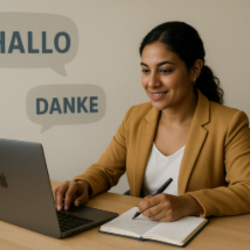 Frau lernt Deutsch in einem Onlinekurs